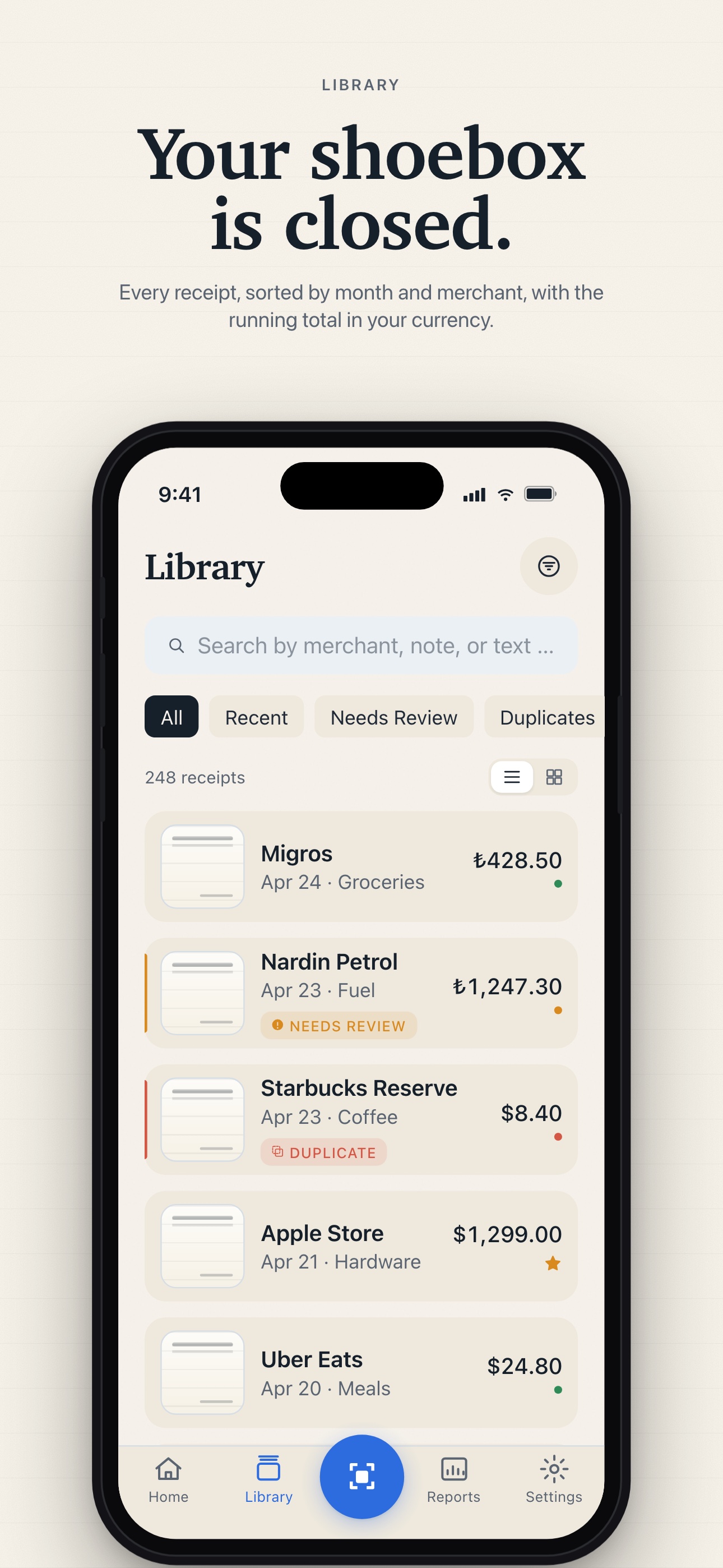 Receipt Rescue organized receipt library