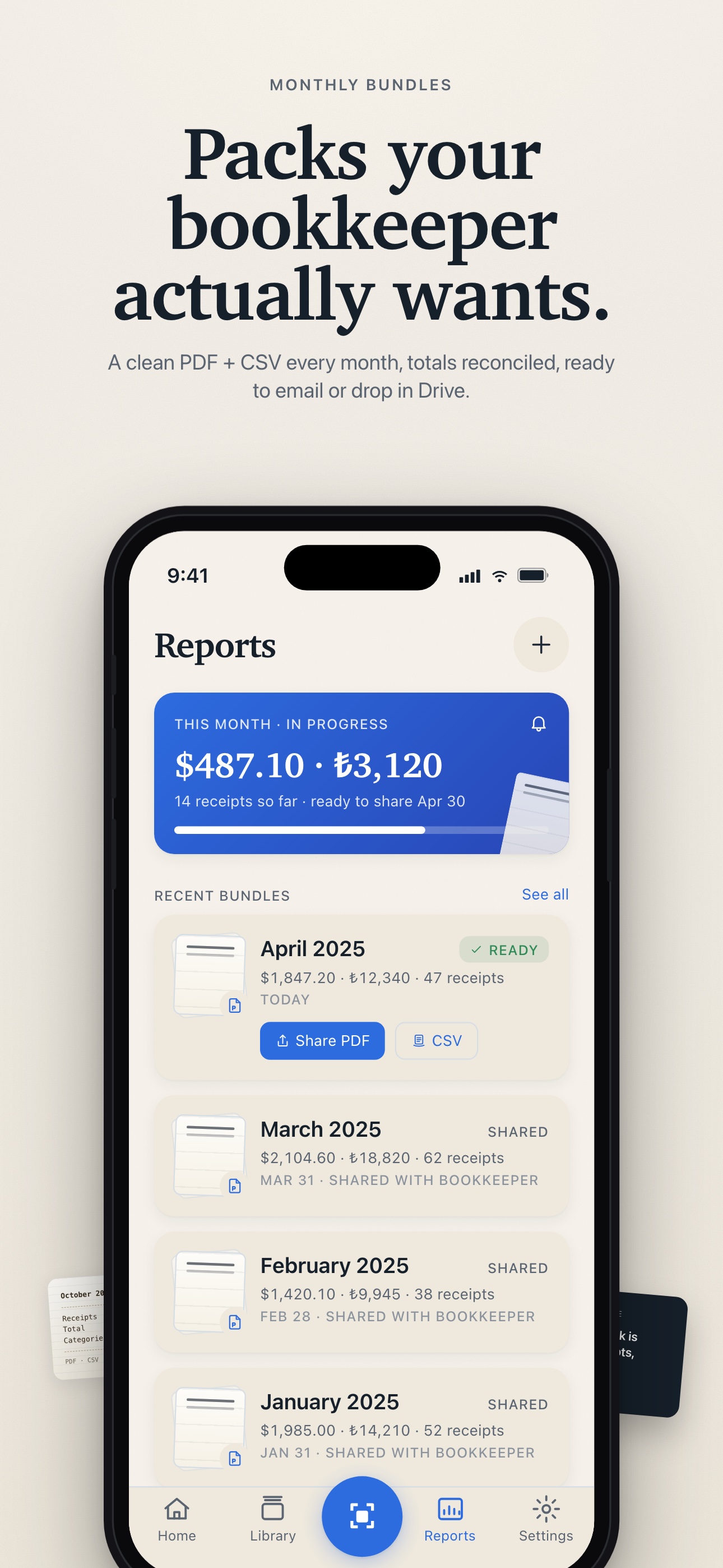 Receipt Rescue monthly report bundles