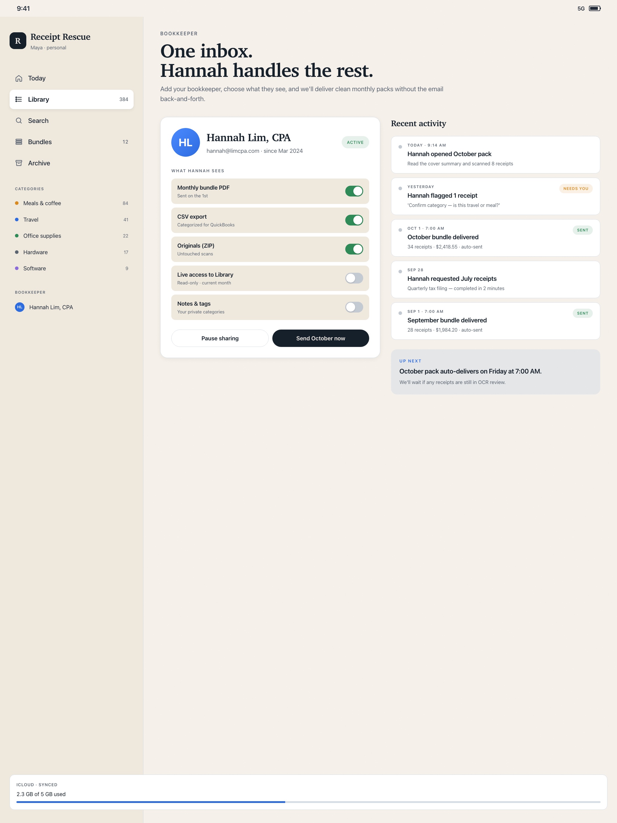 Receipt Rescue iPad bookkeeper workspace