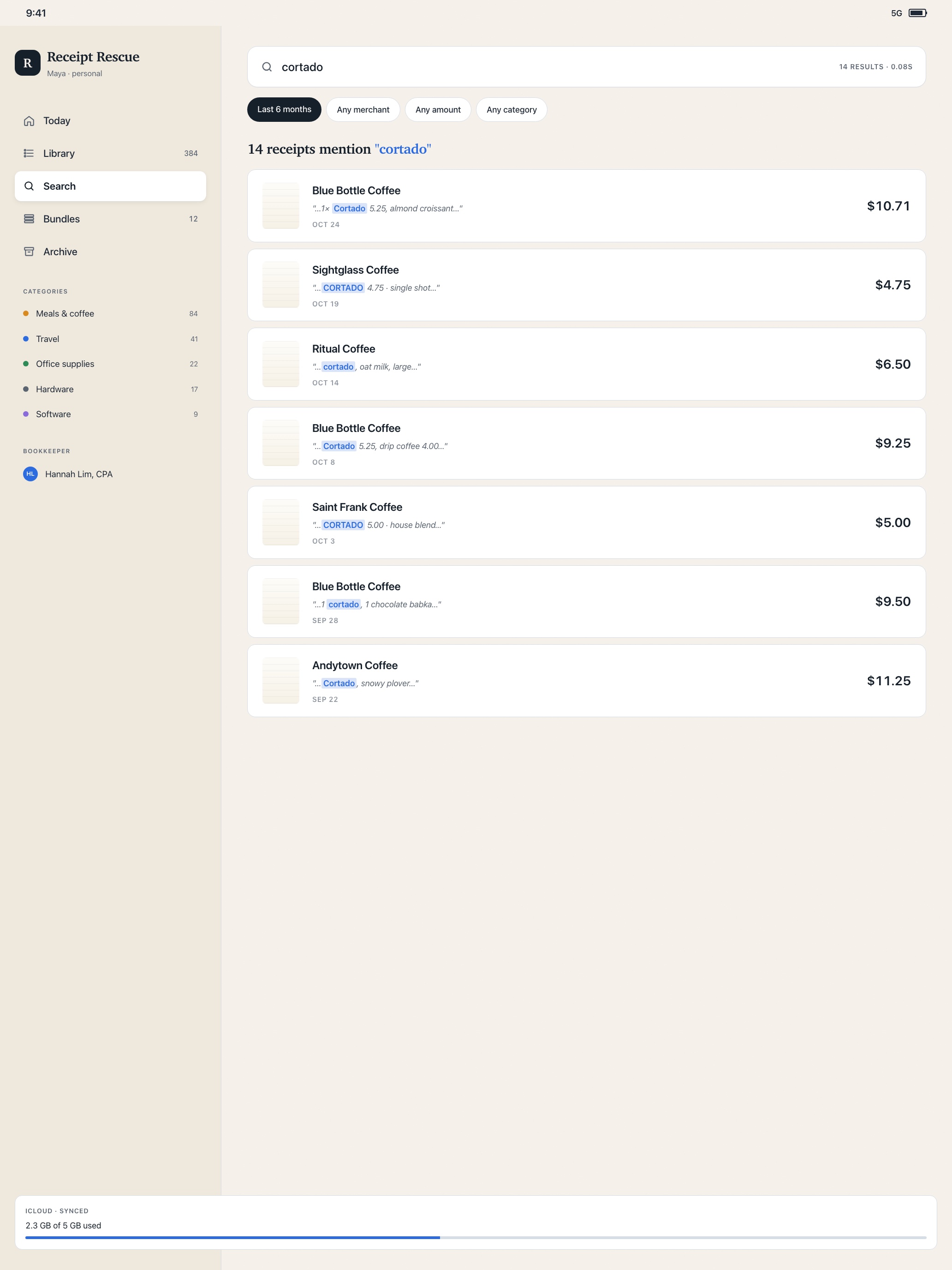 Receipt Rescue iPad search